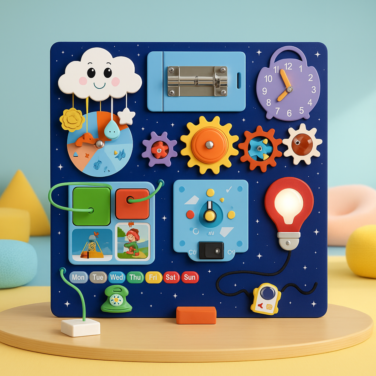 Bloo's Busy Board – Wooden Busy Board Montessori Sensory Board